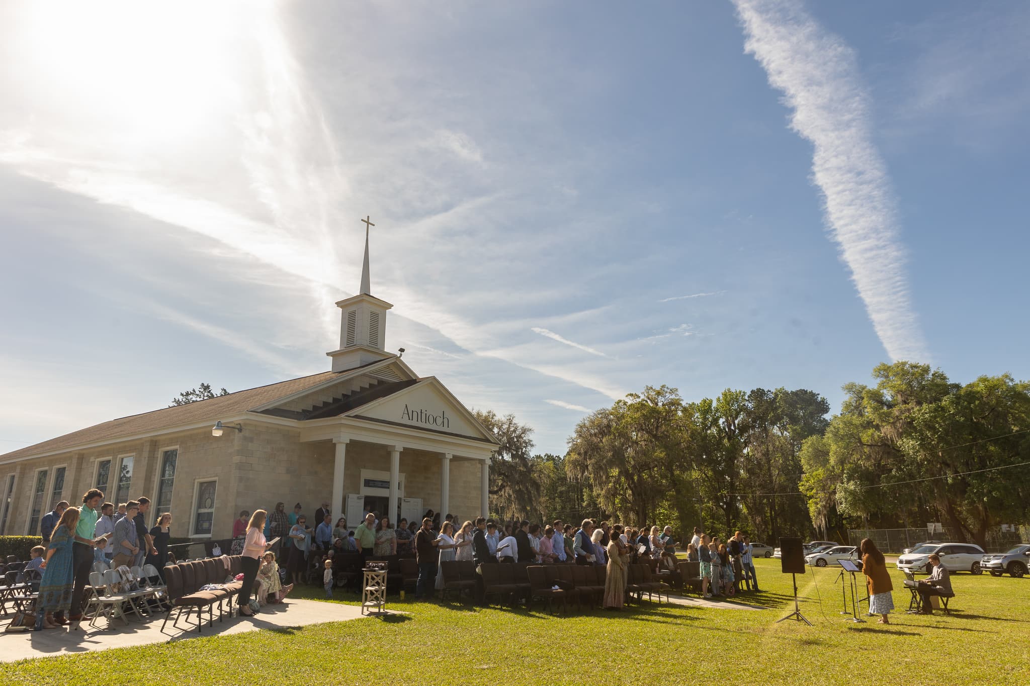 Congregation gathered for outdoor worship service